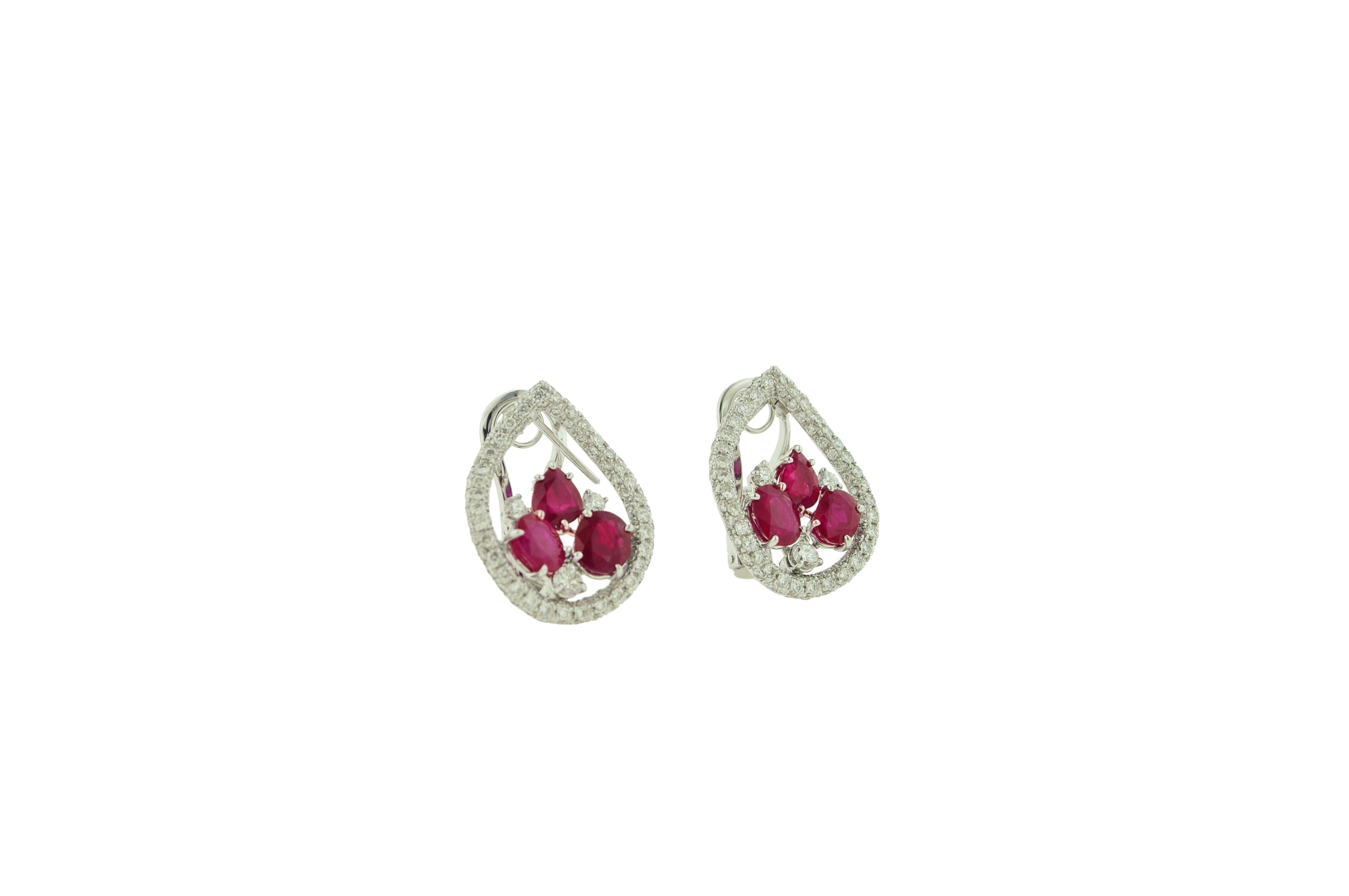 Contemporary Ruby Diamond White Gold Clip-On Earrings For Sale