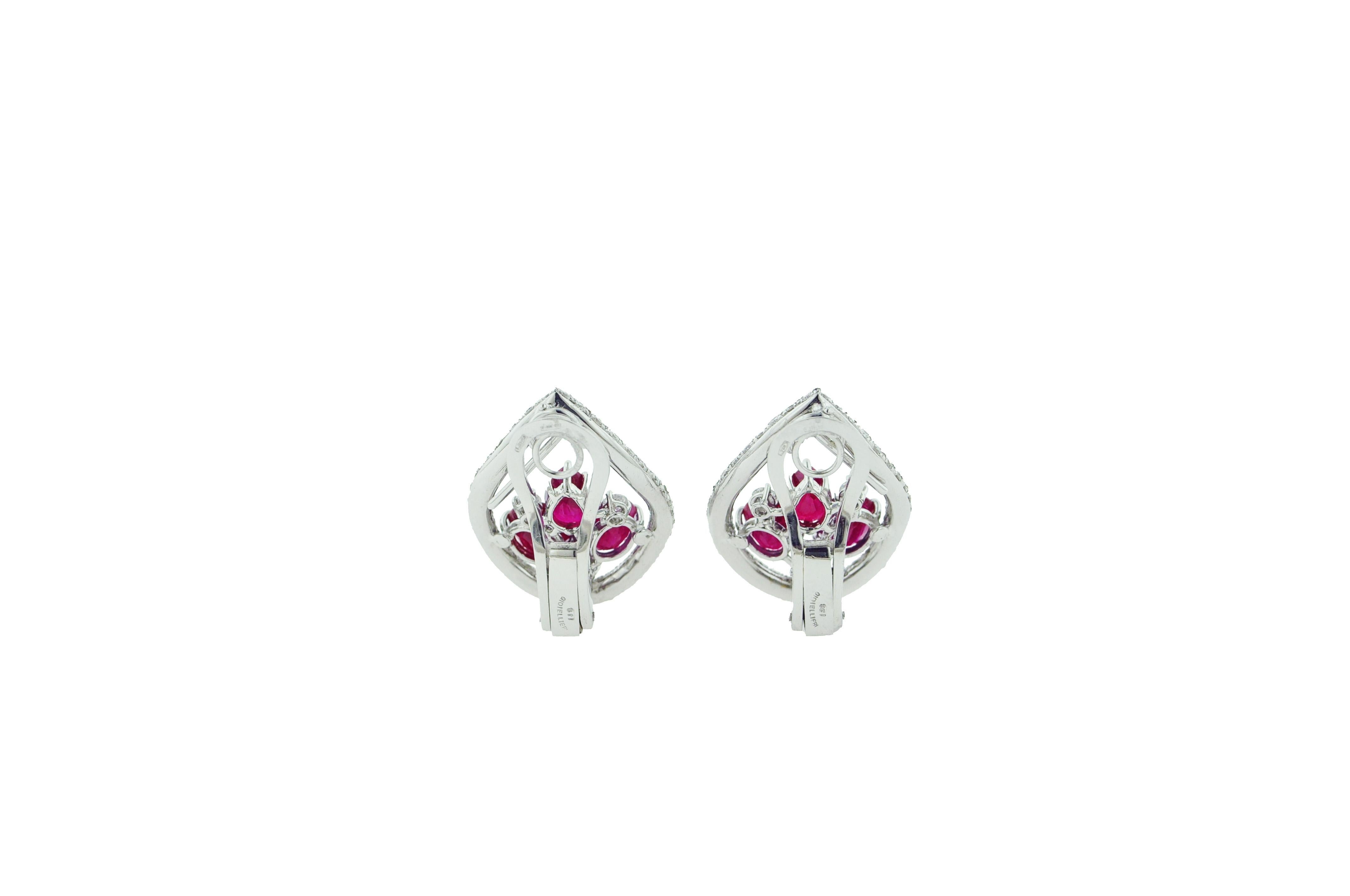 Oval Cut Ruby Diamond White Gold Clip-On Earrings For Sale