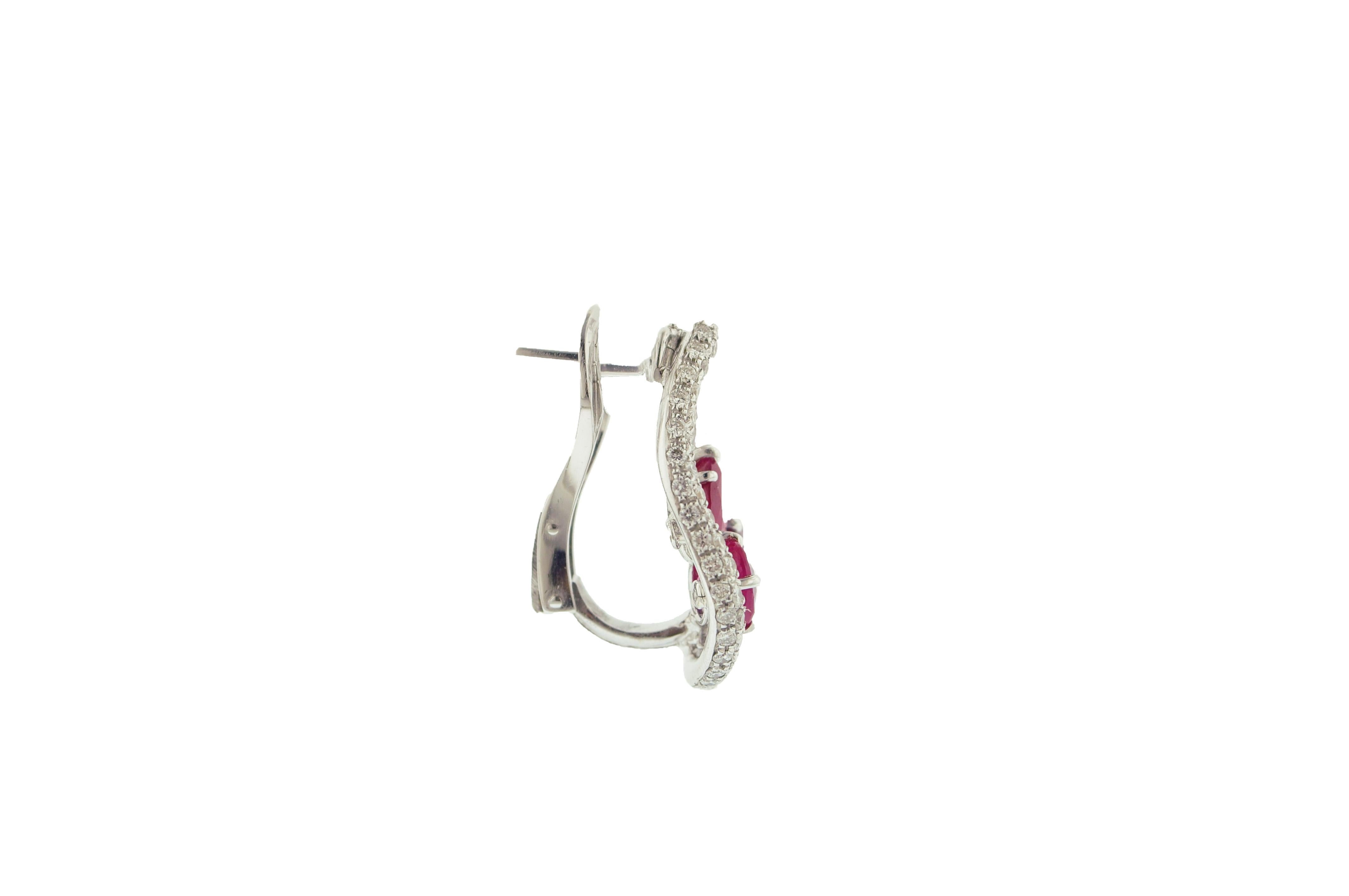 Ruby Diamond White Gold Clip-On Earrings In Excellent Condition For Sale In New York, NY