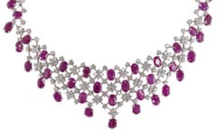 White Gold Ruby and Diamond Fringe Necklace