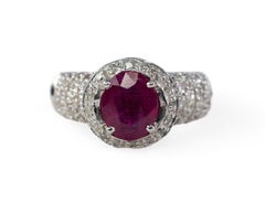 White Gold Ruby and Diamond Halo Multi Row Pavé Ring