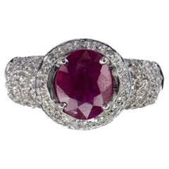 White Gold Ruby and Diamond Halo Multi Row Pavé Ring