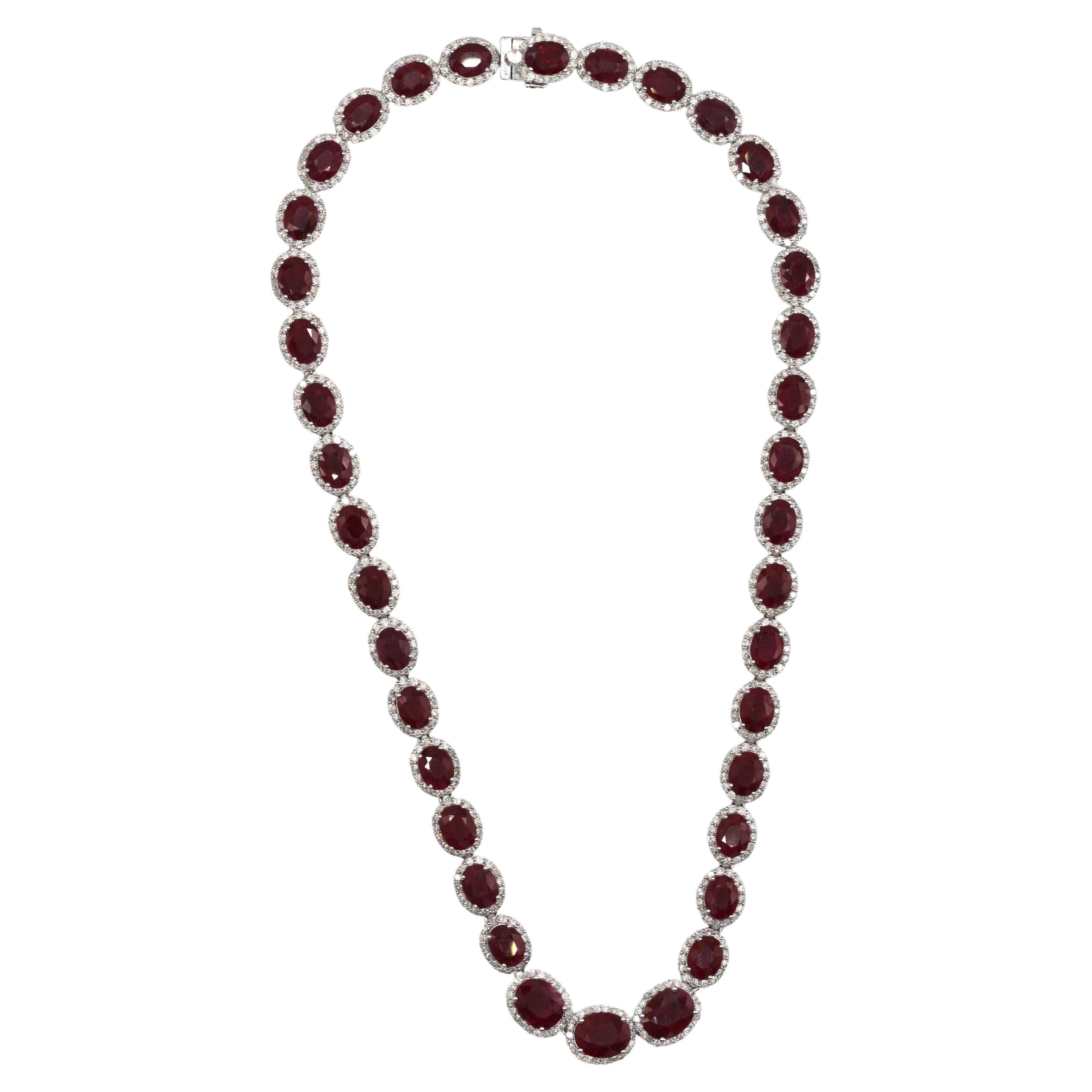 1970s Bulgari Sapphire Ruby Diamond Gold Necklace at 1stDibs