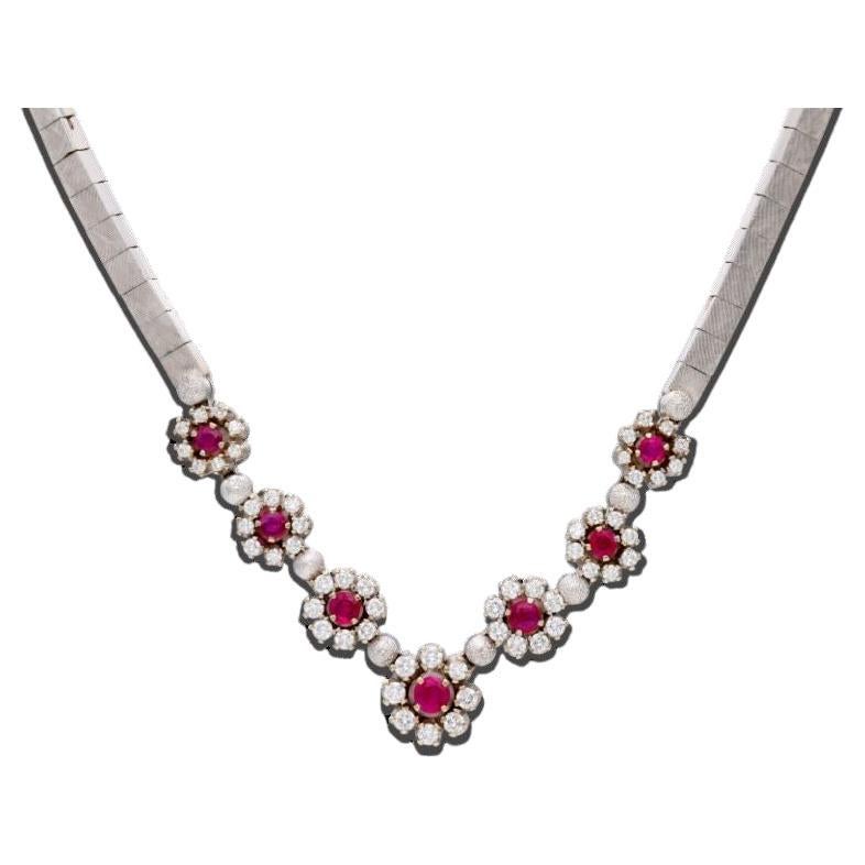 White Gold, Ruby and Diamond Necklace For Sale