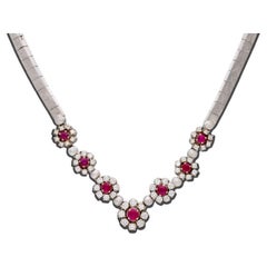 Vintage White Gold, Ruby and Diamond Necklace