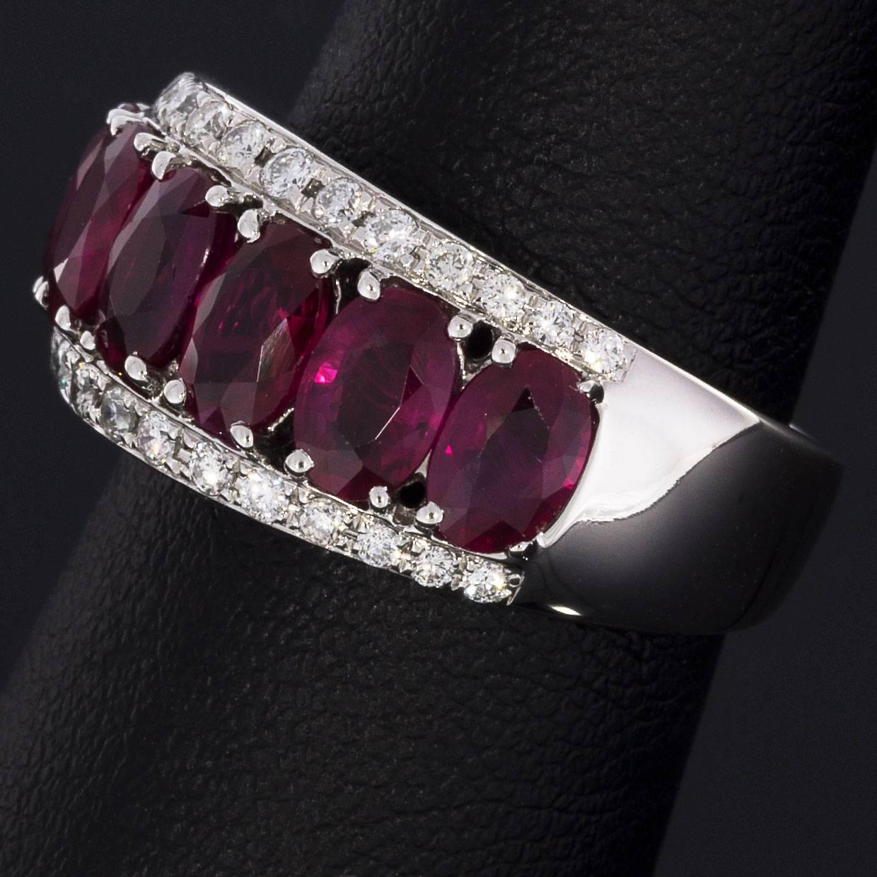 Women's White Gold Ruby and Diamond Ring GGL Certified