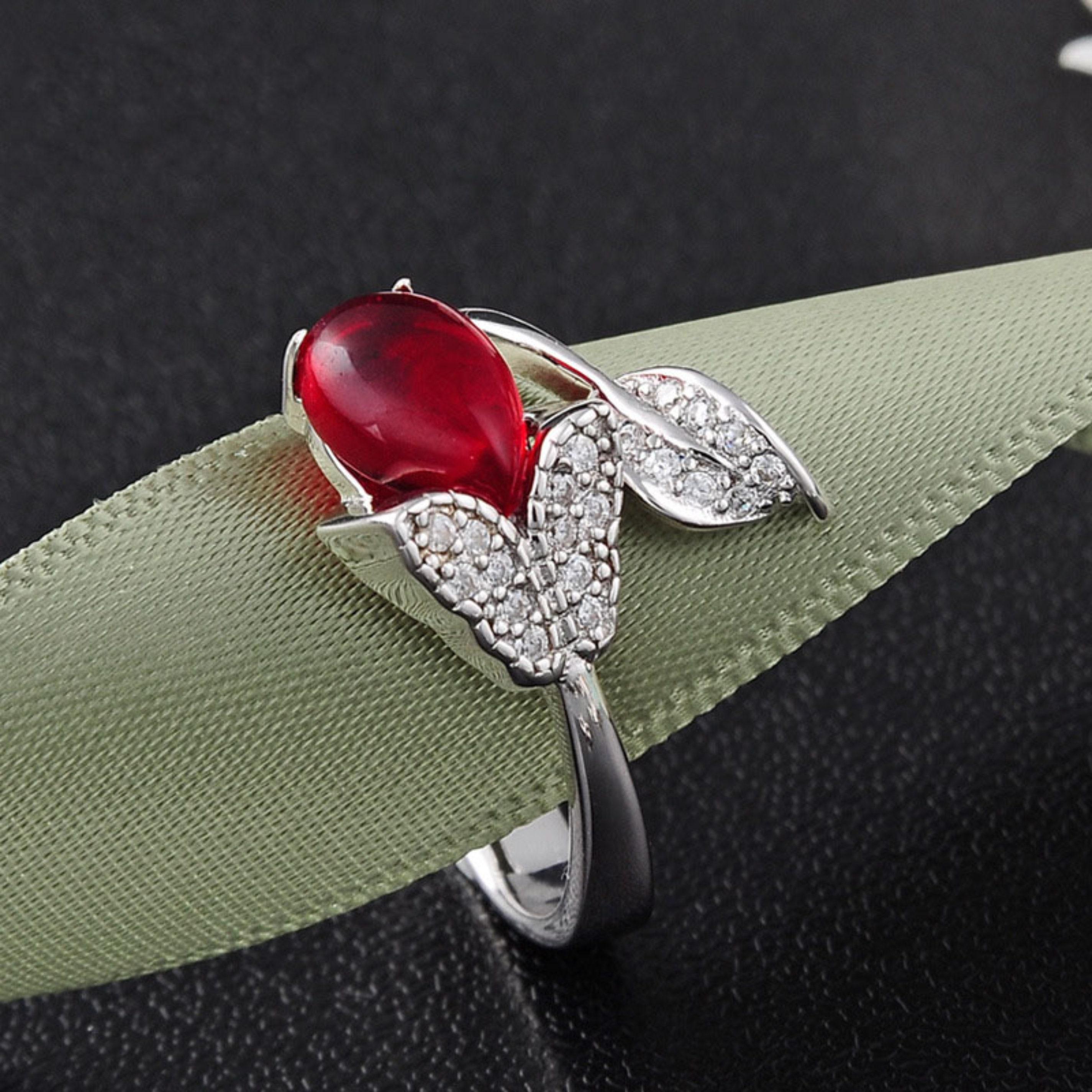 For Sale:  Art Deco Style 2 CT Floral Red Ruby Diamond Open Style Cocktail Ring or Fashion 2