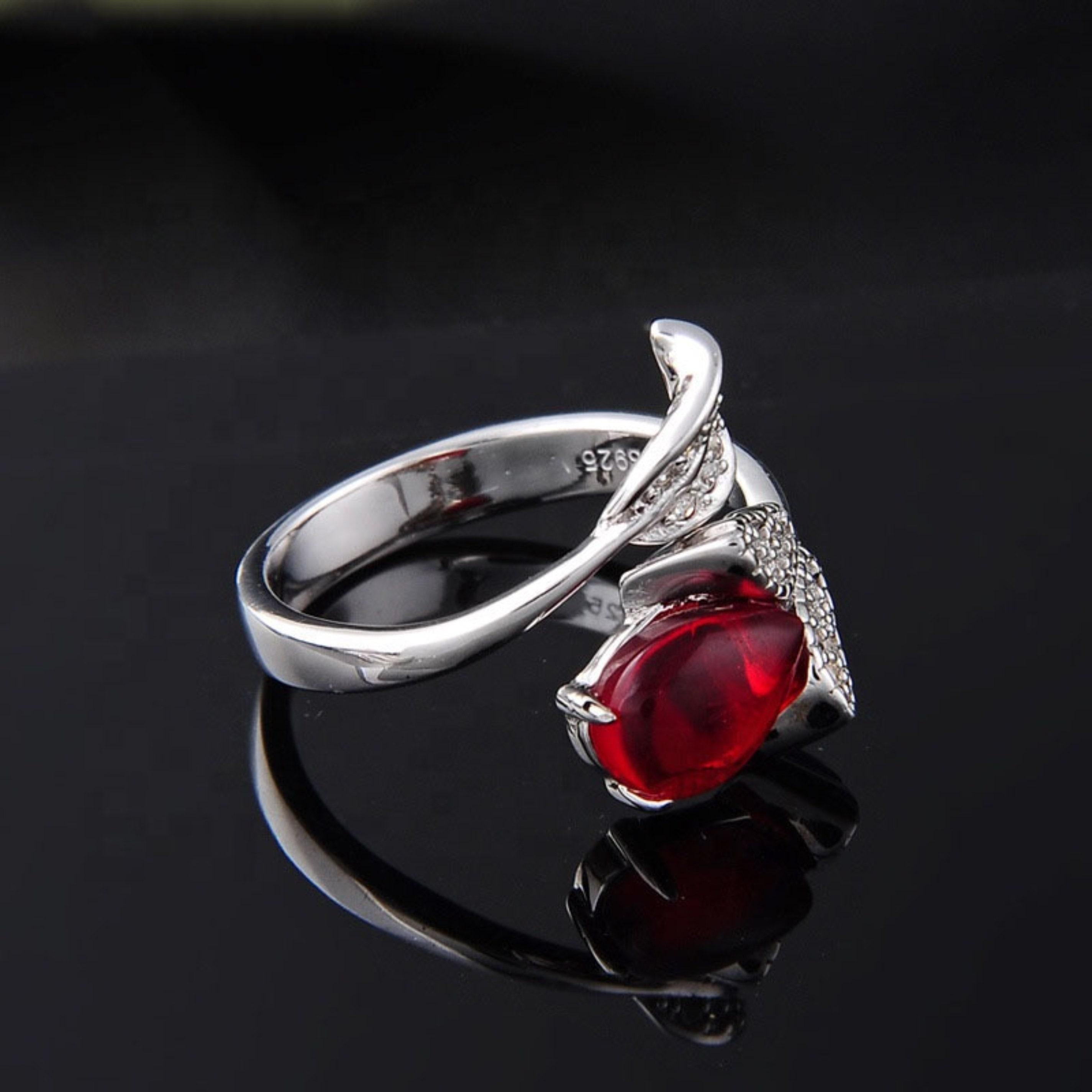 For Sale:  Art Deco Style 2 CT Floral Red Ruby Diamond Open Style Cocktail Ring or Fashion 4