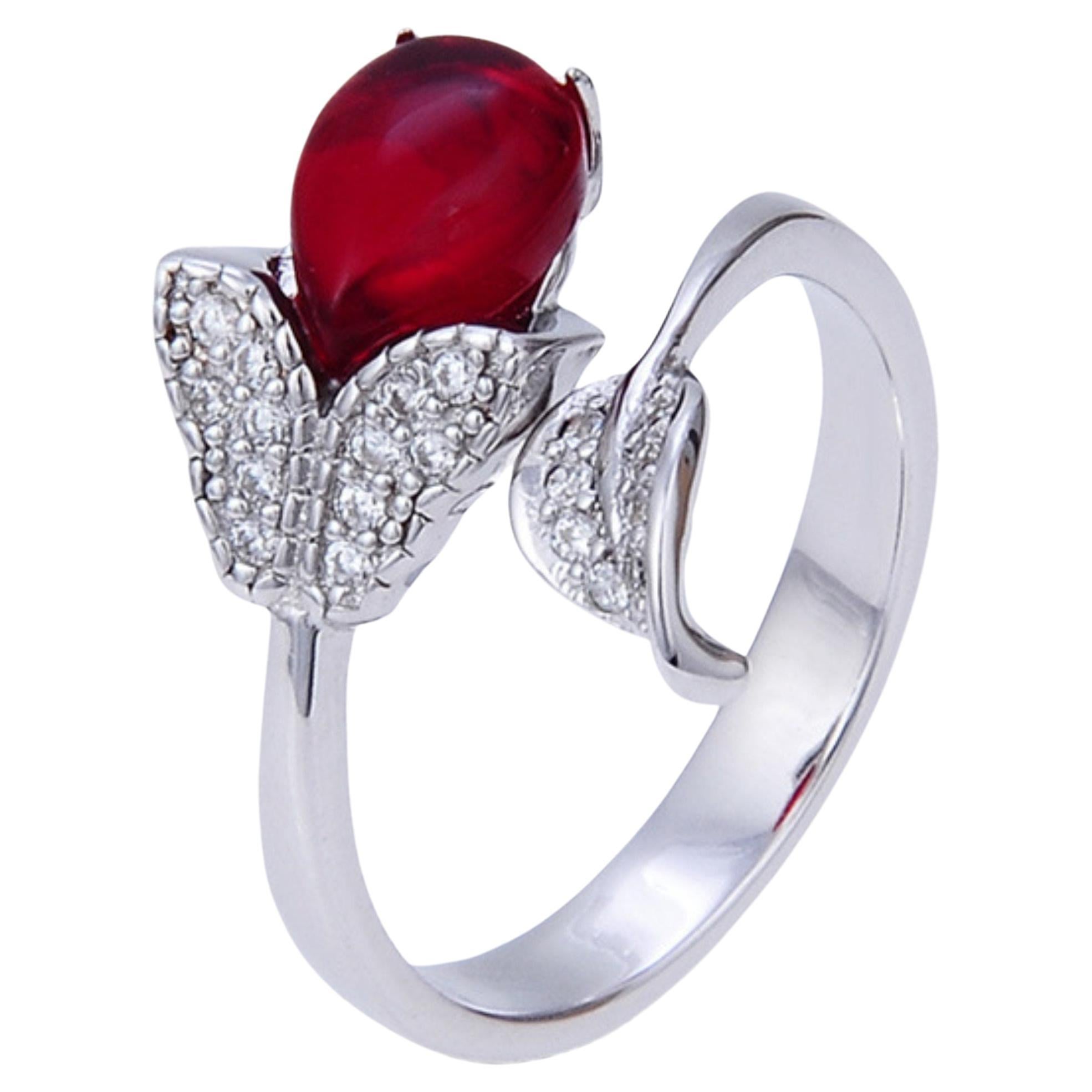 For Sale:  Art Deco Style 2 CT Floral Red Ruby Diamond Open Style Cocktail Ring or Fashion