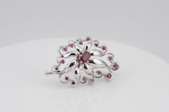 White Gold Ruby Brooch Floral Design, approx. 2.5 ct Natural Rubies