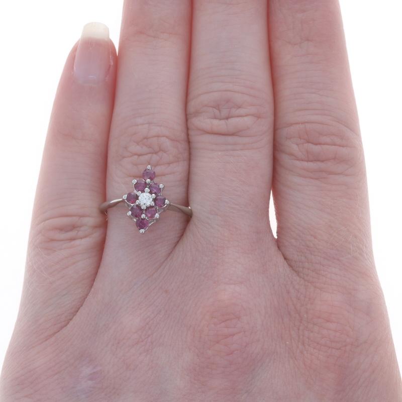 Round Cut White Gold Ruby Diamond Cluster Halo Ring - 14k Round .88ctw For Sale