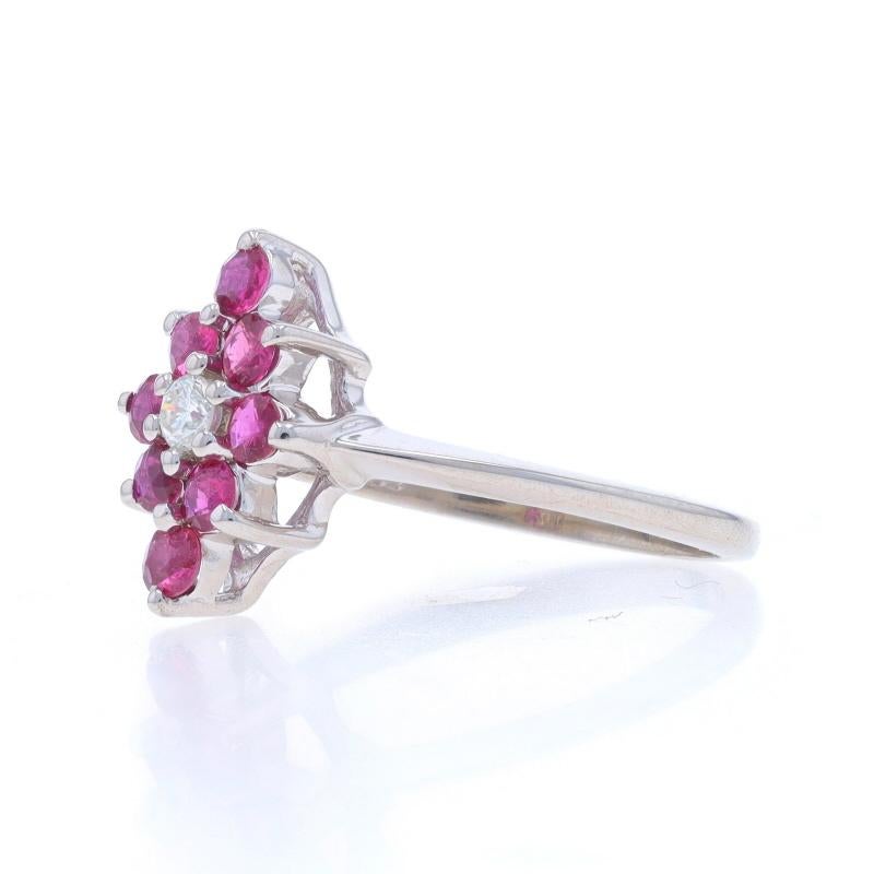 White Gold Ruby Diamond Cluster Halo Ring - 14k Round .88ctw In Good Condition For Sale In Greensboro, NC