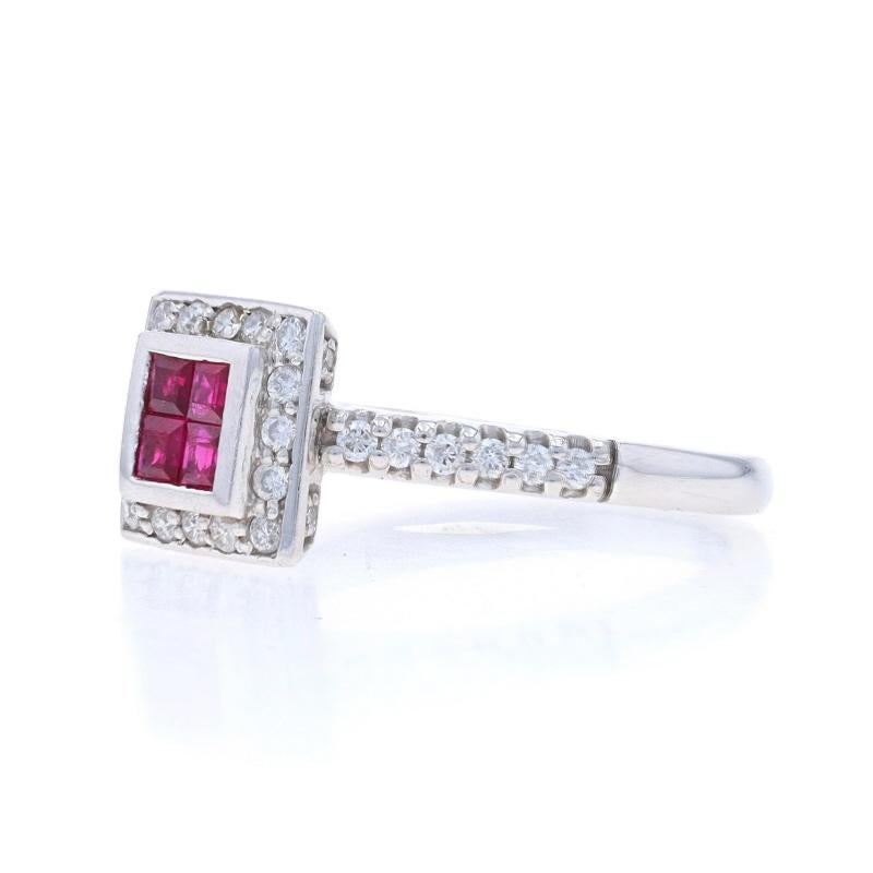 Bague Halo en or blanc avec diamant et rubis - 14k Square .74ctw Engagement Excellent état - En vente à Greensboro, NC