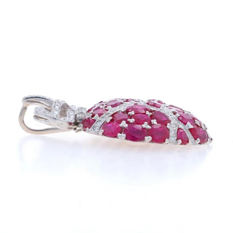 Oval Cut White Gold Ruby Diamond Cluster Pendant - 18k Oval 5.23ctw Ribbon Heart MIlgrain For Sale
