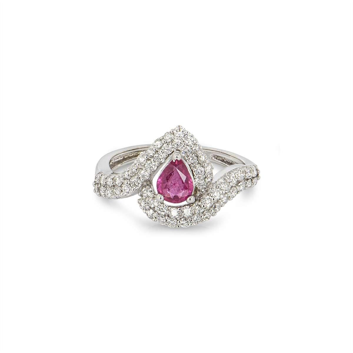 Round Cut White Gold Ruby & Diamond Cluster Ring For Sale