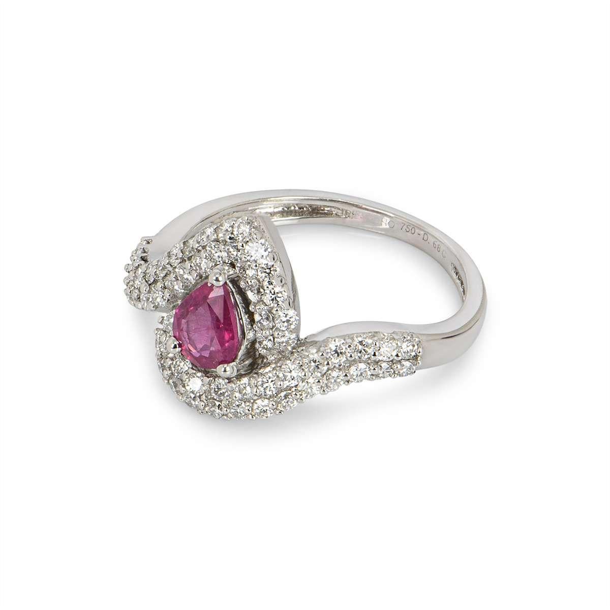 White Gold Ruby & Diamond Cluster Ring In Excellent Condition For Sale In Mayfair, London, London