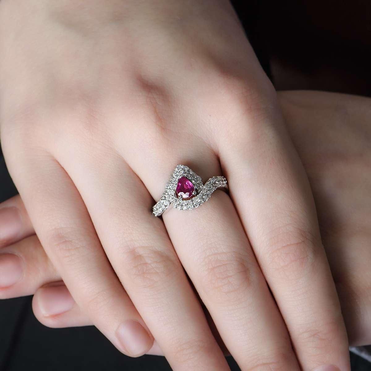 Women's White Gold Ruby & Diamond Cluster Ring For Sale