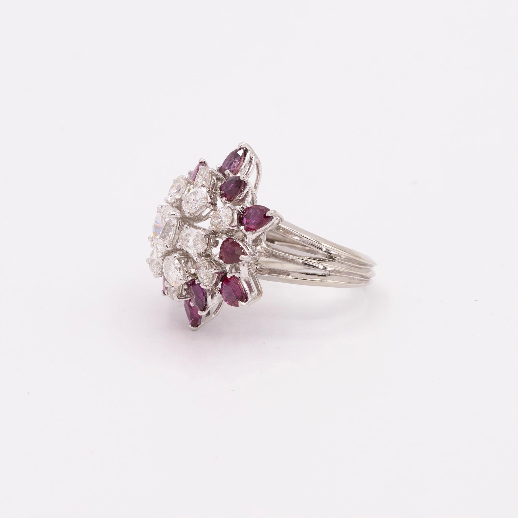 Modern White Gold Ruby and Diamond Cocktail Ring