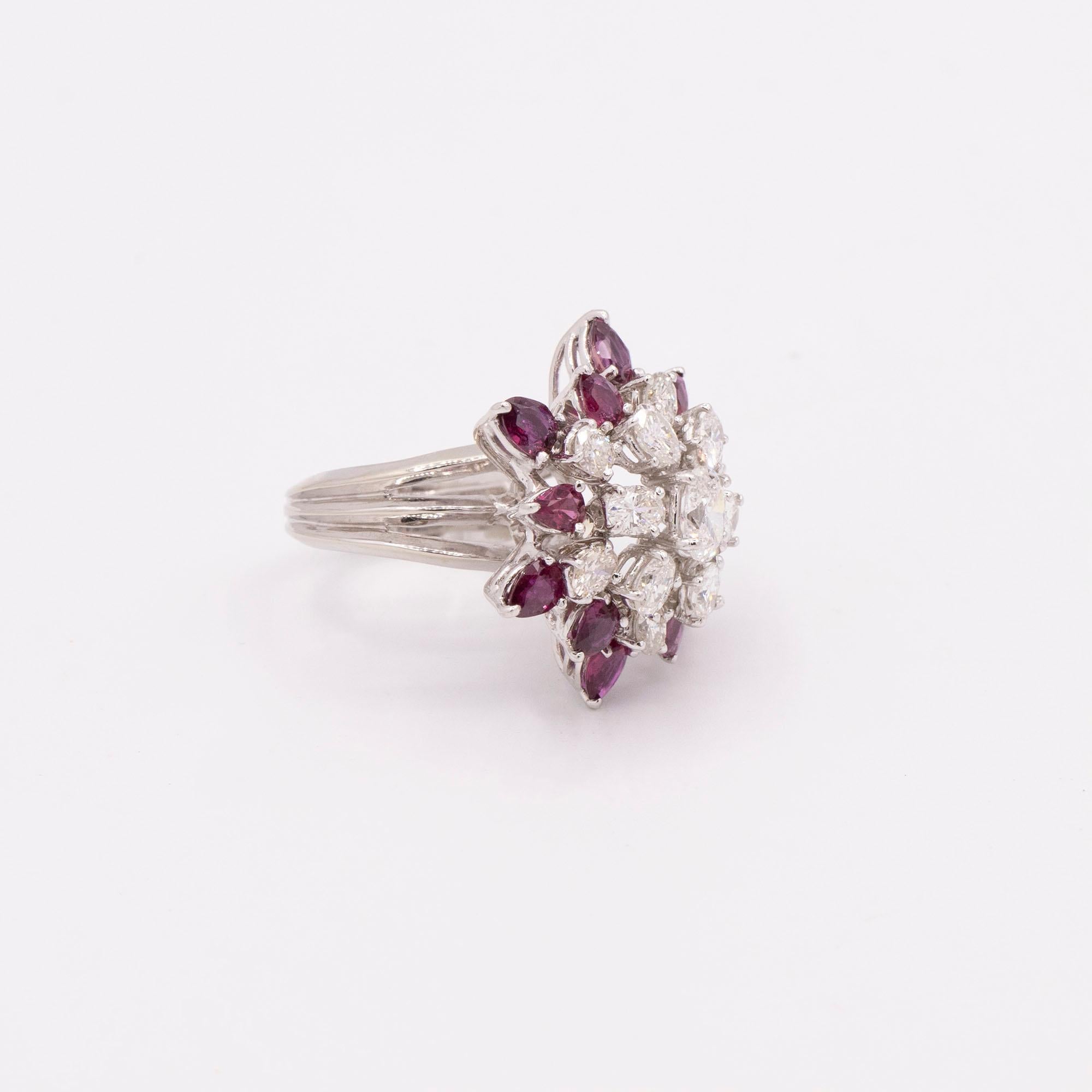 Oval Cut White Gold Ruby and Diamond Cocktail Ring