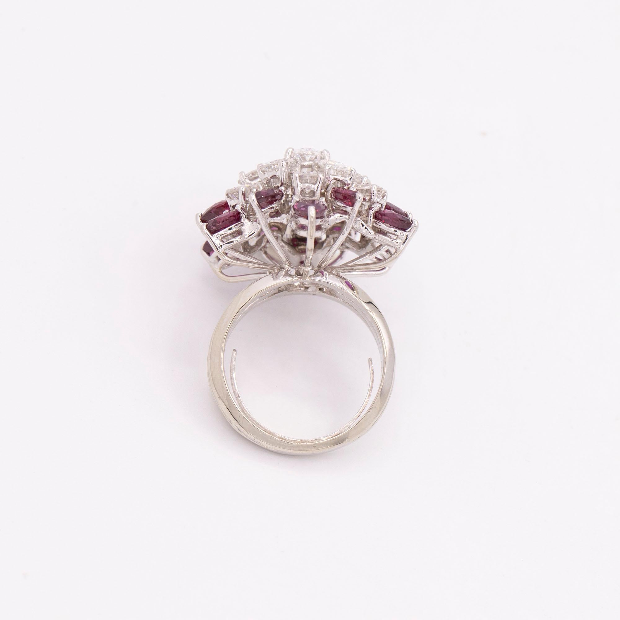 White Gold Ruby and Diamond Cocktail Ring In Excellent Condition In Princeton, NJ