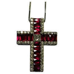 White Gold Ruby Diamond Cross Necklace