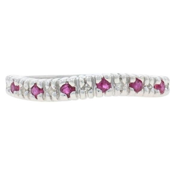 White Gold Ruby Diamond Curved Band - 14k Round .33ctw Wavy Ring For Sale