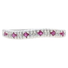 White Gold Ruby Diamond Curved Band - 14k Round .33ctw Wavy Ring