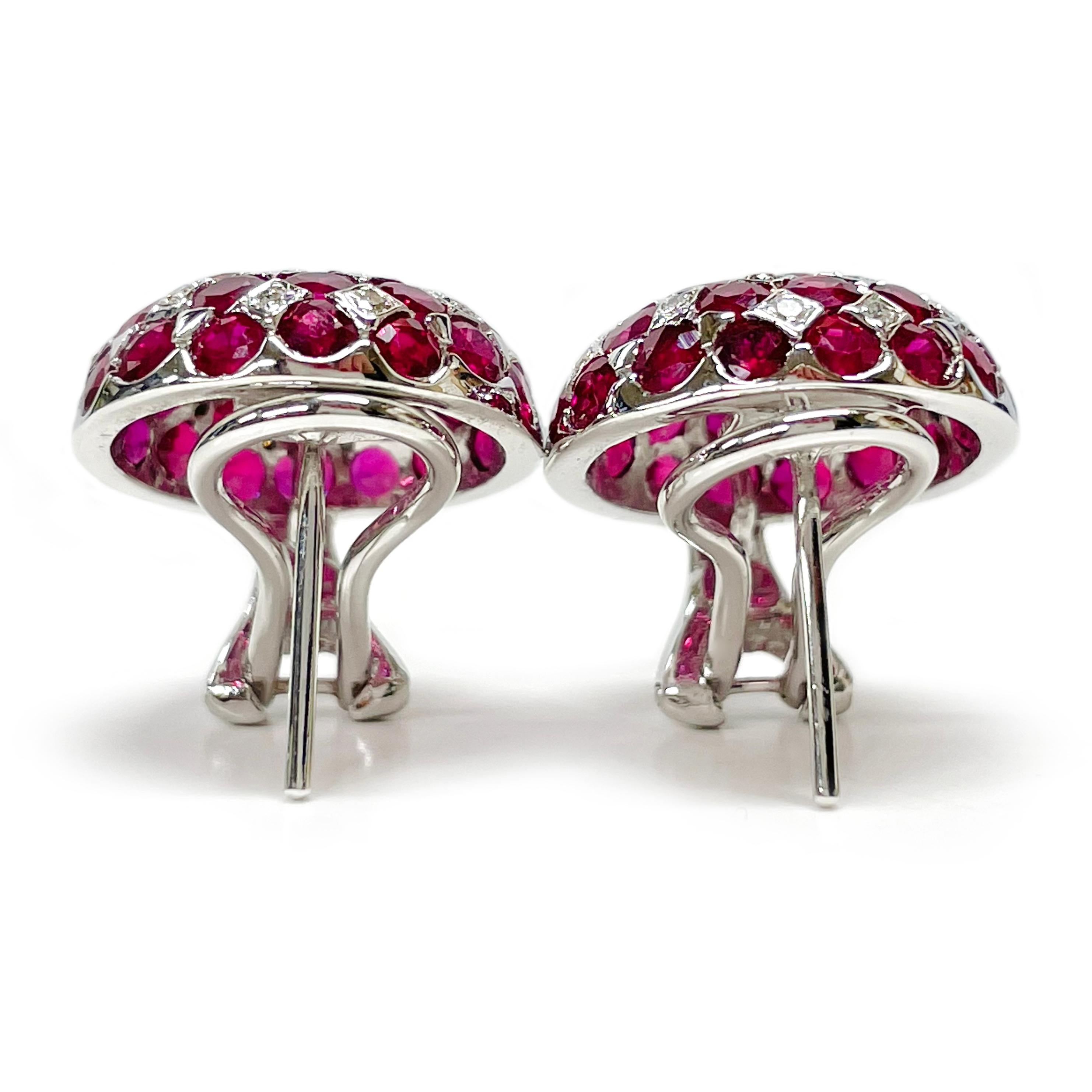 Retro White Gold Ruby Diamond Earrings