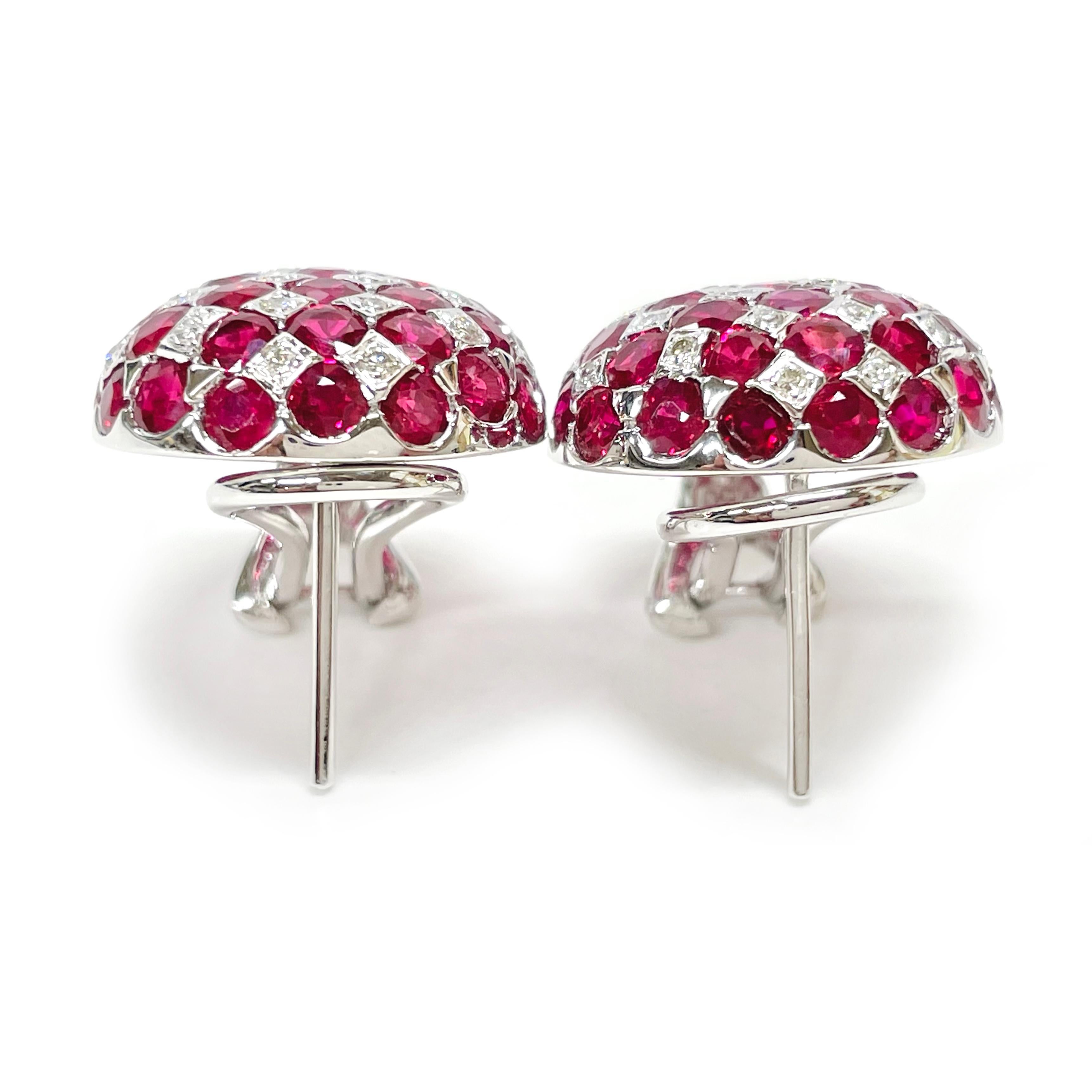 Round Cut White Gold Ruby Diamond Earrings