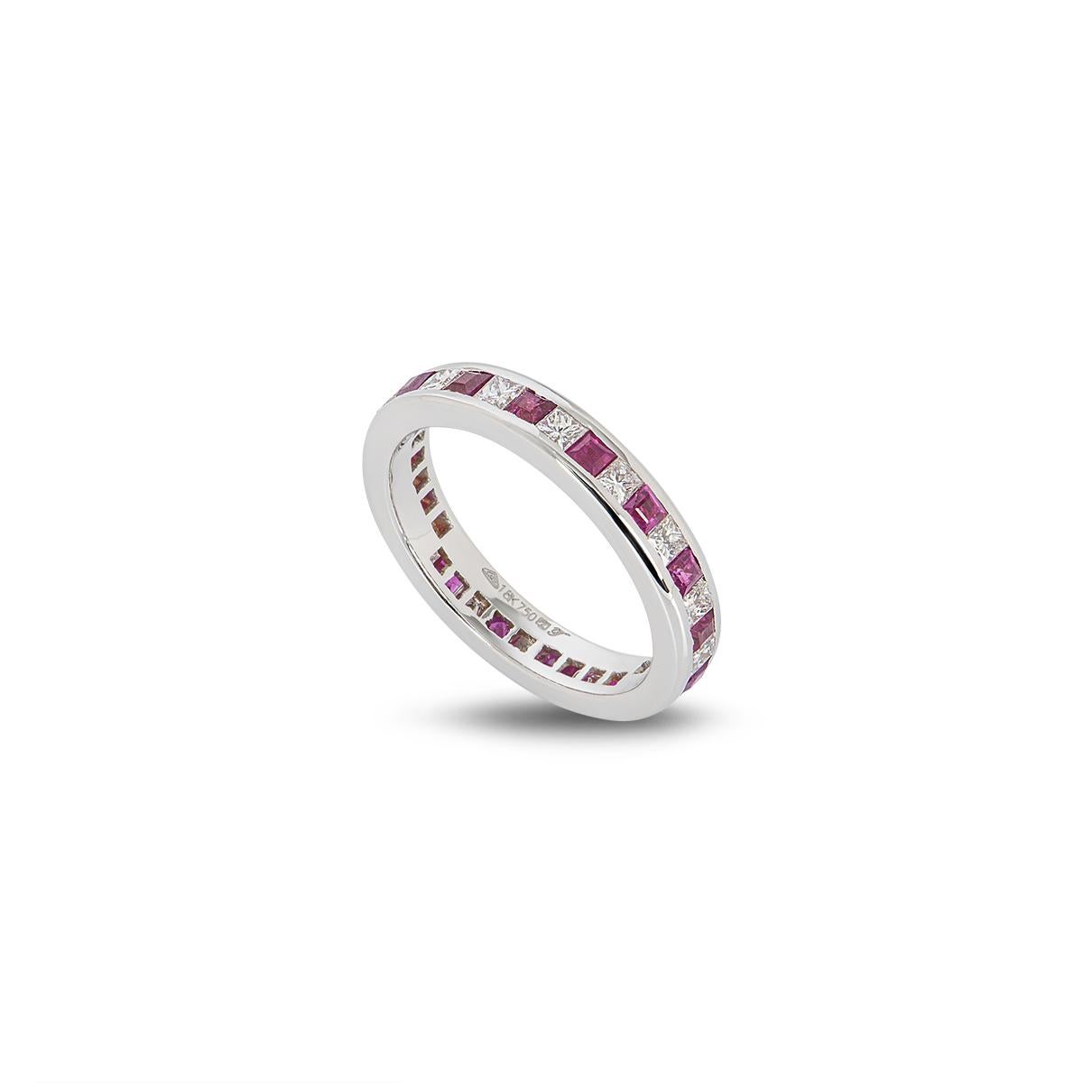 White Gold Ruby & Diamond Full Eternity Ring In Excellent Condition In London, GB