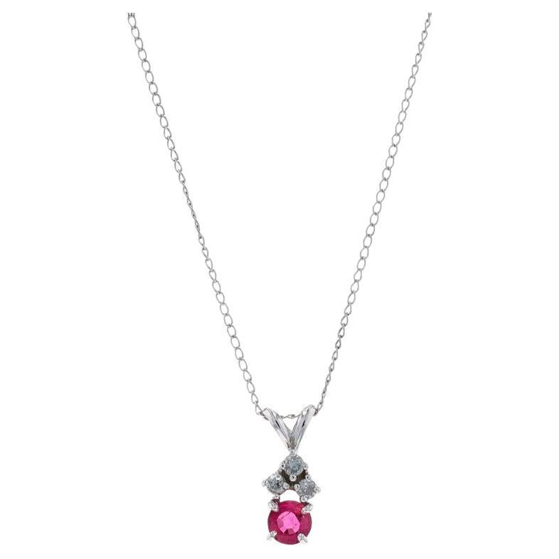 White Gold Ruby & Diamond Pendant Necklace 14 3/4" - 14k Round .72ctw