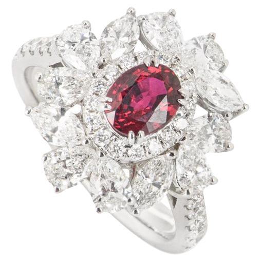 White Gold Ruby & Diamond Ring 0.87ct For Sale