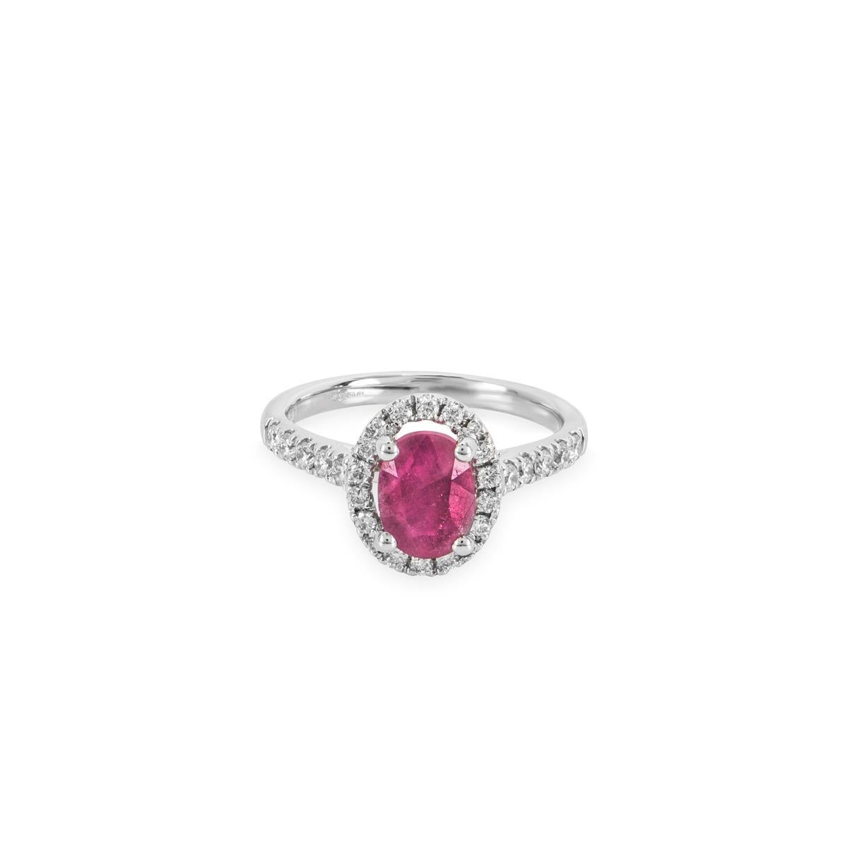 Round Cut White Gold Ruby & Diamond Ring 1.28ct For Sale