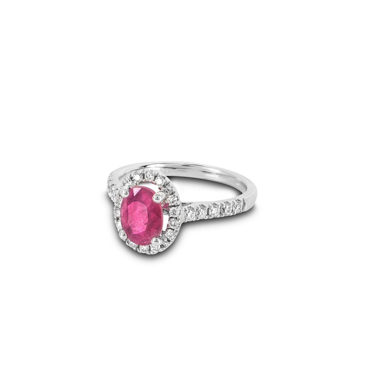 White Gold Ruby & Diamond Ring 1.28ct In Excellent Condition For Sale In London, GB