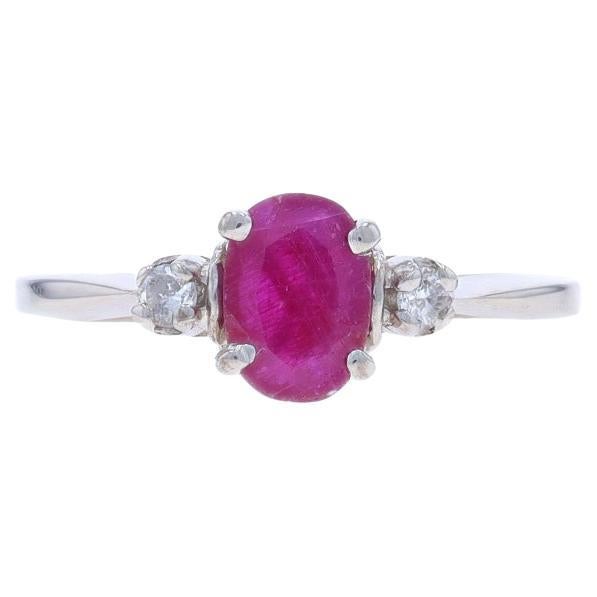 White Gold Ruby Diamond Ring - 14k Oval 1.12ctw For Sale
