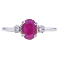 White Gold Ruby Diamond Ring - 14k Oval 1.12ctw