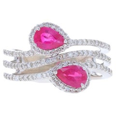 White Gold Ruby Diamond Ring - 14k Pear 1.13ctw Two-Stone Halo