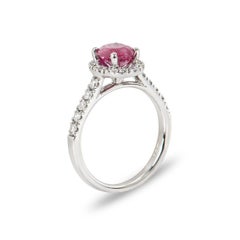 18k White Gold Ruby Halo Ring, 1.53ct Oval Ruby, 0.41ct Diamonds
