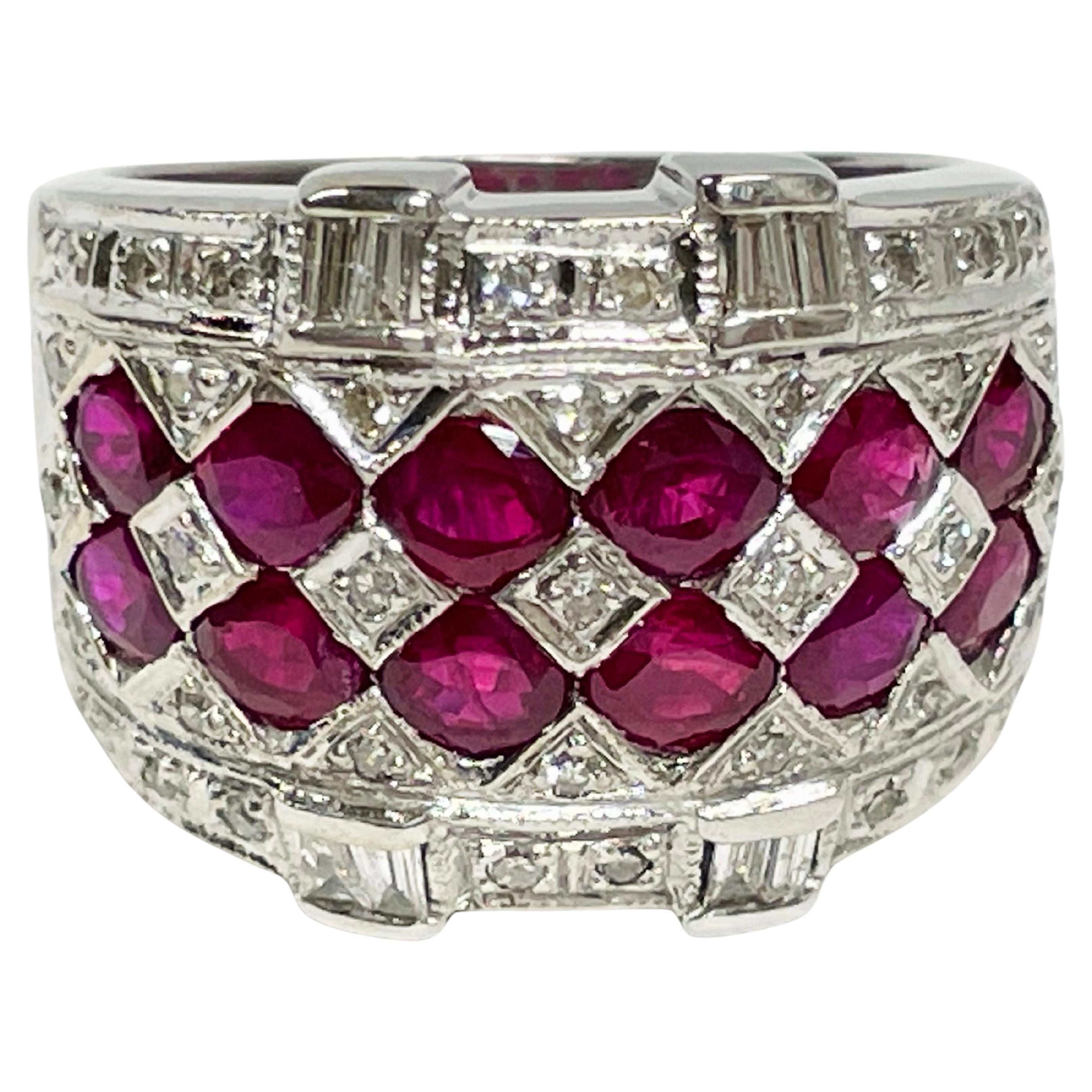 White Gold Ruby Diamond Ring For Sale