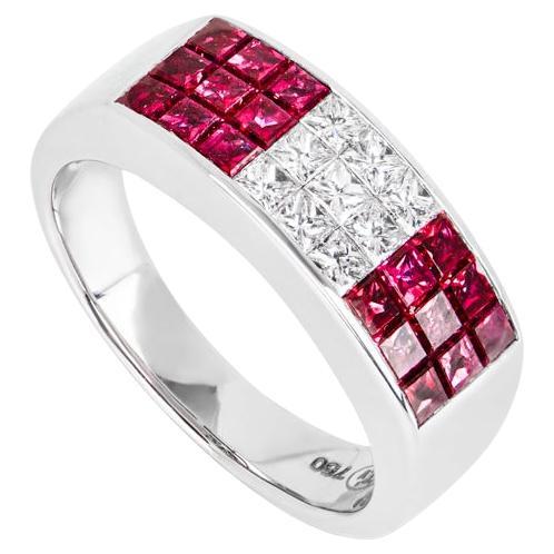 White Gold Ruby & Diamond Set Ring For Sale
