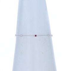 White Gold Ruby & Diamond Station Bracelet - 14k Round .27ctw by the Yard Adjust