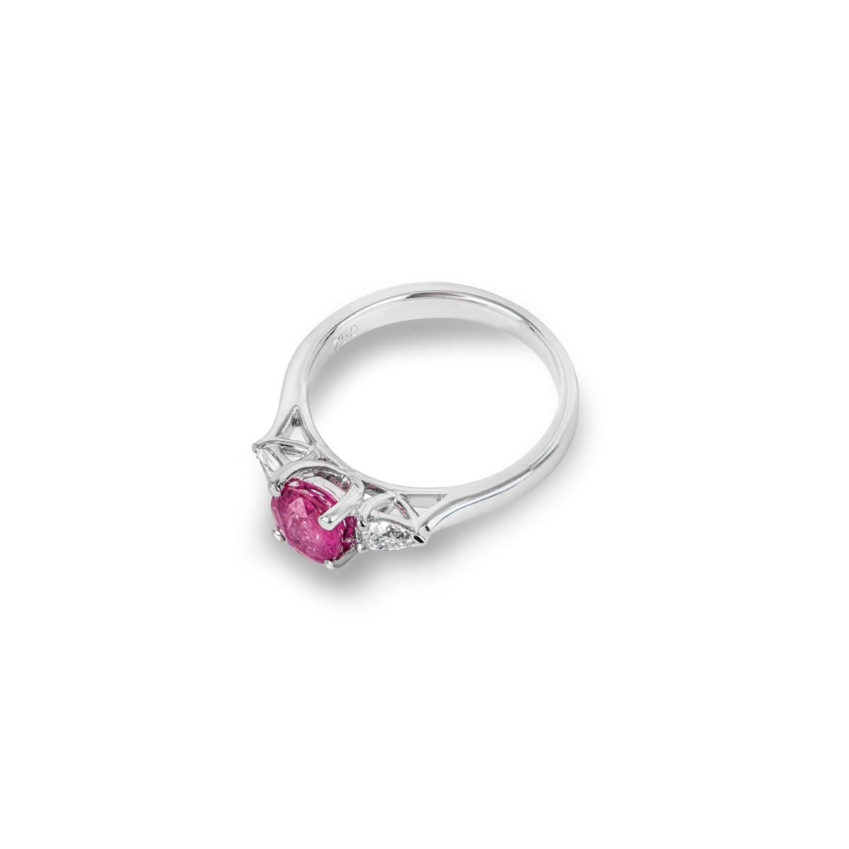 White Gold Ruby & Diamond Three Stone Ring 0.99ct In New Condition For Sale In London, GB