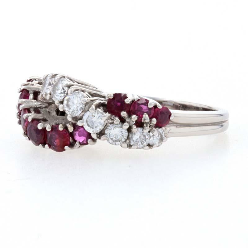 White Gold Ruby & Diamond Twist Band, 14k Round Cut 2.32ctw Ring In Excellent Condition For Sale In Greensboro, NC