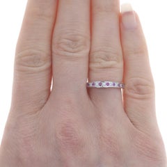 White Gold Ruby & Diamond Wedding Band - 14k Round .54ctw Stackable Ring