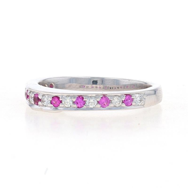 Round Cut White Gold Ruby & Diamond Wedding Band - 14k Round .54ctw Stackable Ring For Sale