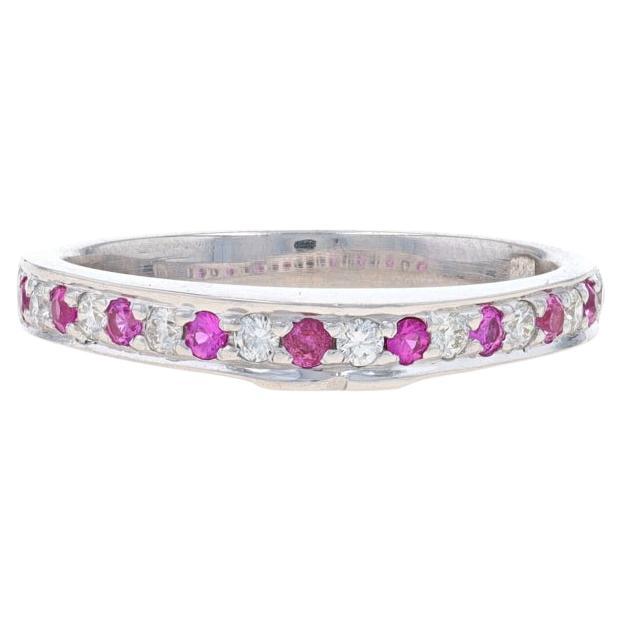 White Gold Ruby & Diamond Wedding Band - 14k Round .54ctw Stackable Ring For Sale