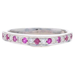 White Gold Ruby & Diamond Wedding Band - 14k Round .54ctw Stackable Ring