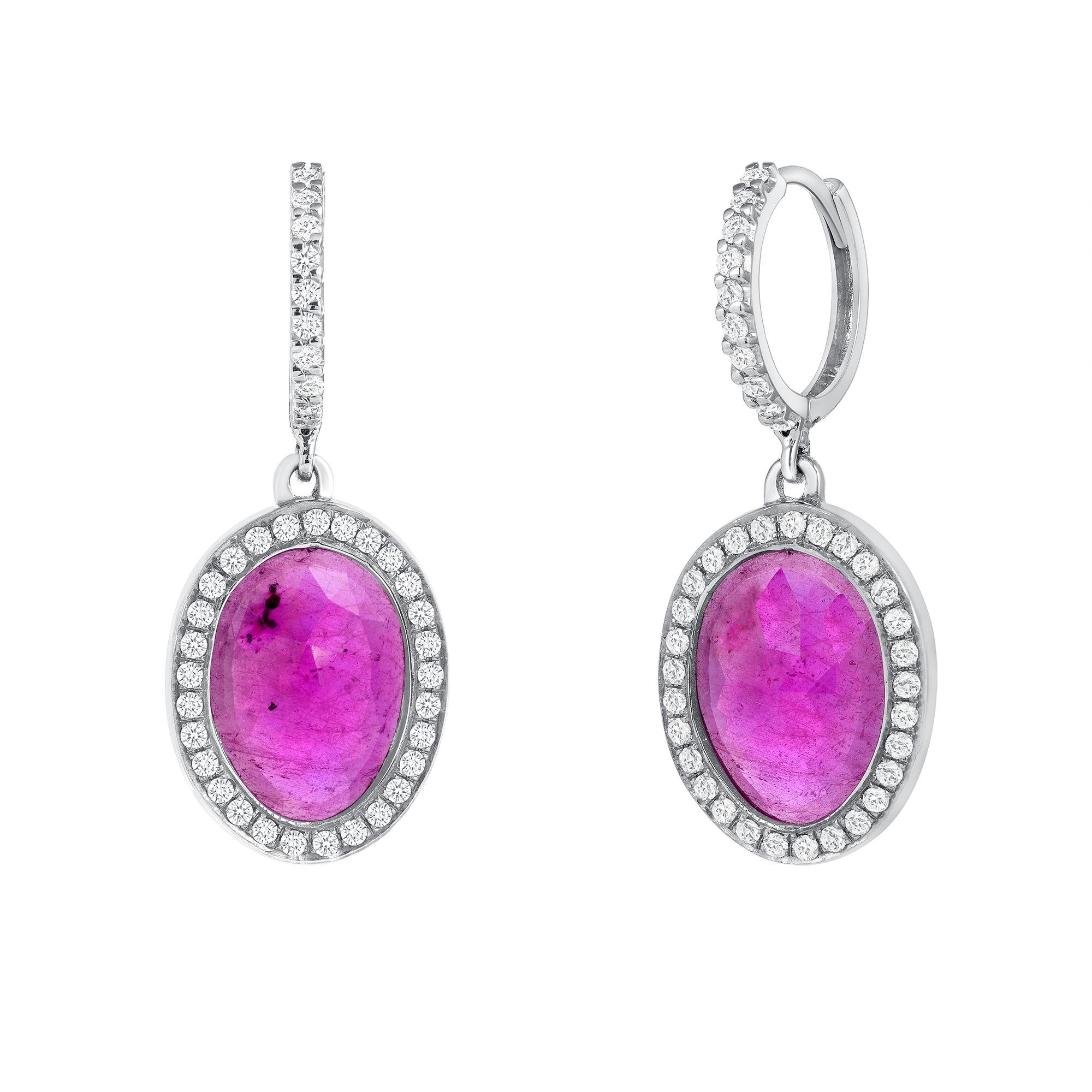 Round Cut White Gold Ruby Earrings Set For Sale