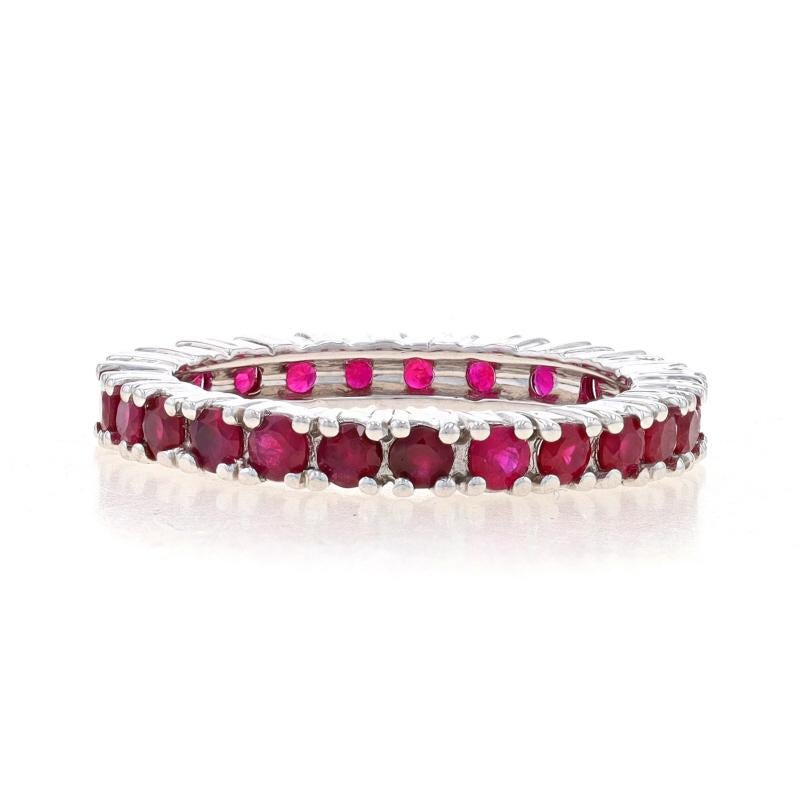 Round Cut White Gold Ruby Eternity Band - 18k Round 1.50ctw Wedding Ring Stack Sz 5 For Sale