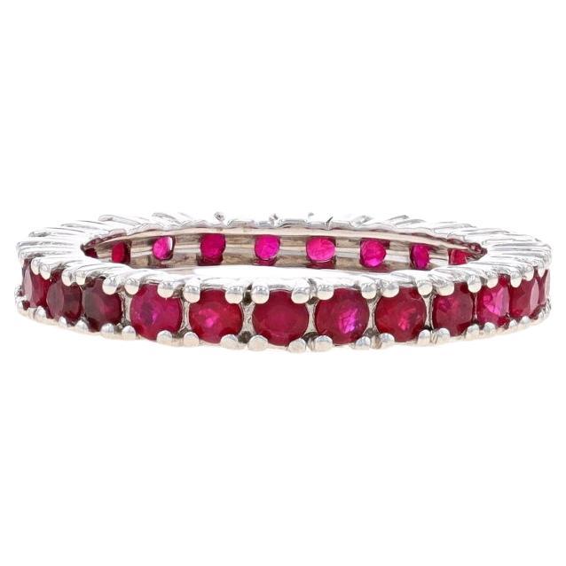 White Gold Ruby Eternity Band - 18k Round 1.50ctw Wedding Ring Stack Sz 5